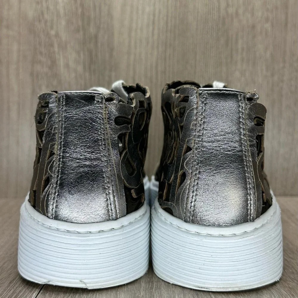 AREA FORTE Shoes Women Sz 39 US 9 Laser-Cut Sneakers Leather Pewter Silver Italy - Picture 6 of 13